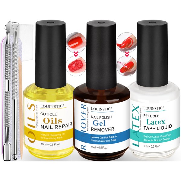 LOUINSTIC Gel Nail Polish Remover - Quick Gel Polish Remover for Nails in 3-5 Minutes, Gel Nail Remover Kit with Nail Cuticle Oil and Latex Tape, Easy Gel Remover removedor de esmalte gel