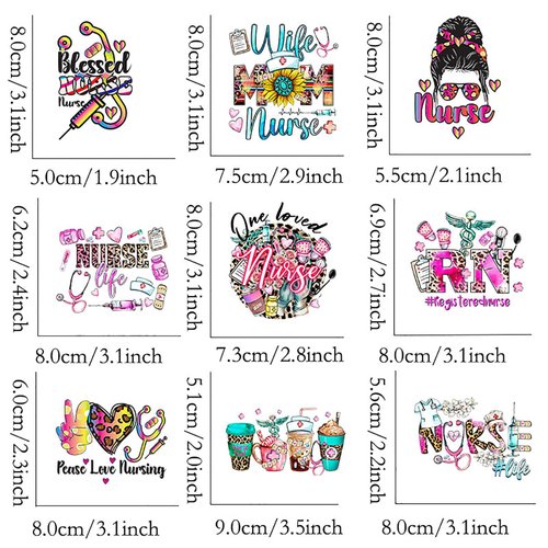 9pcs Blessed Nurse Iron on Transfer Patches for Clothing DIY Washable Iron on Stickers for Clothes Heat Transfer Vinyl Decals Appliques