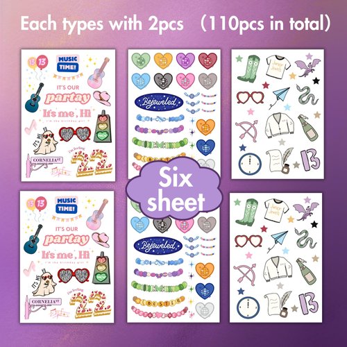 110Pcs Temporary Tattoo, Concert Merch, 13 Tattoo, Hand Tattoo,13 Tattoo Stickers Party Favor Party Accessories, Concert Accessories for Singer Gifts