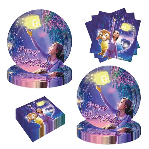 40Pcs Wish Party Decoration Including 20 Plates 20 Napkins for Kids' Birthday Party Supplies