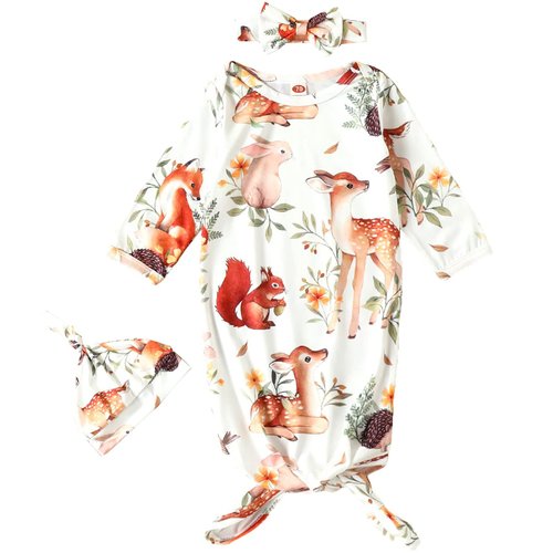 Newborn Baby Girl Boy Woodland Wild Animal Outfit Neutral Jungle Animal Sleeper Gowns Unisex Nightgown Infant Gift Set