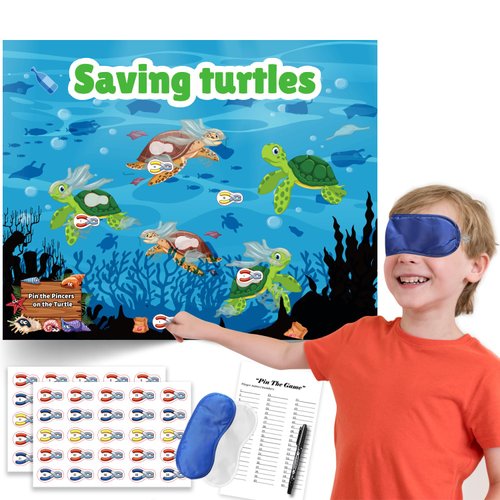 Pin The Pincers on The Turtle Game Ocean Birthday Party Supplies Decorations for Kids, Pin The Ta...