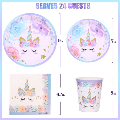 LIUGUSUN Unicorn Birthday Party Decorations Rainbow Unicorn Plates and Napkin Party Supplies for Girls Birthday Decor Afternoon Tea Pool Garden Party Baby Shower,Serves 24
