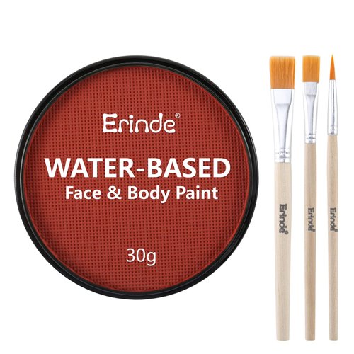 Erinde Red Face Body Paint, Professional Water Based Face Painting Kit for Kids & Adults, Non Toxic Water Activated Single Cake Face & Body Paint Makeup Supplies for Halloween Cosplay SFX, 30g