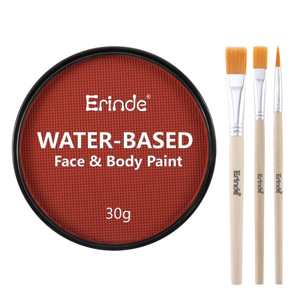 Erinde Red Face Body Paint, Professional Water Based Face Painting Kit for Kids & Adults, Non Toxic Water Activated Single Cake Face & Body Paint Makeup Supplies for Halloween Cosplay SFX, 30g