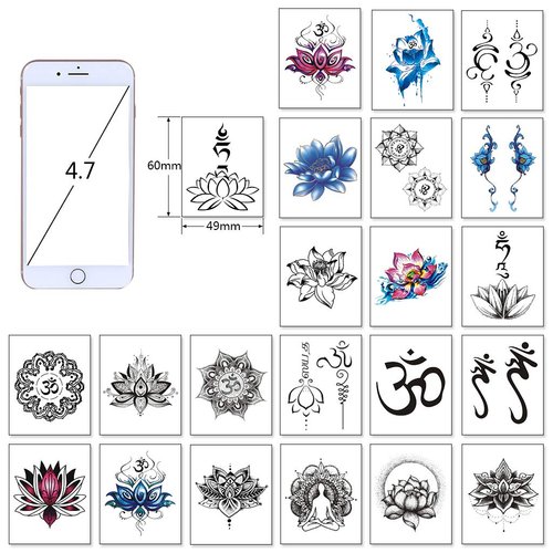 CARGEN Realistic Lotus Temporary Tattoos - 30 Sheets Yoga Style Stickers OM Lycoris Mandala Flower Elephant Moon Peacock Feather Sanskrit Tibetan Meditation Fearless Temporary Fake Tattoo Body Art