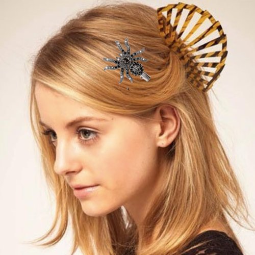 2Pcs Halloween Rhinestone Black Hair Clips for Women and Girls Black Horror Gem Crystal Gorgeous Barrette Hairpin (Spider)