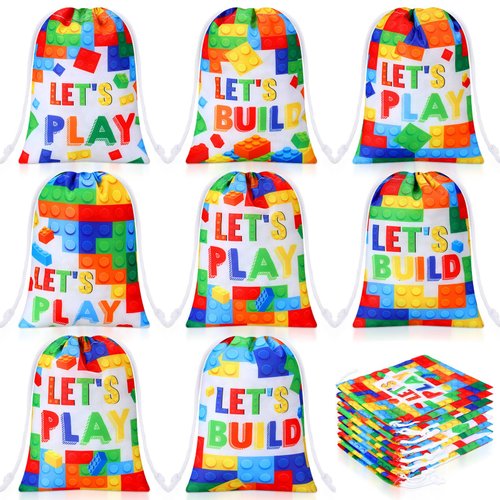 Kajaia 24 Pieces Building Block Drawstring Bags Build Blocks Party Favor Bags Block Theme Party Goodie Candy Bags Reusable Drawstring Gift Bags for Kids Build Block Birthday Party Baby Shower Supplies