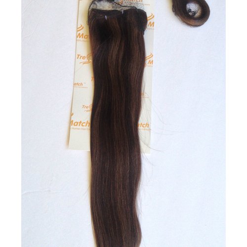 Tressmatch 16”(18") Remy Human Hair Clip in Extensions Ombre Off Black/Medium/Chestnut Brown Full Head Volume Set 9 Pieces(pcs) (16"-18" 120g, Dark/Medium Brown Highlights)