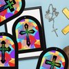 24 Sets Religious Cross Crafts, Scratch Religious DIY Crafts Kit with Rainbow Color Tissue Paper Craft Kit DIY Christian Crafts Resurrection Church Craft Ornaments Jesus Sunday School Craft for Kids