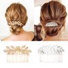 6 PCS Leaf Hair Side Combs Gold Rhinestone Hair Comb Clips with Teeth Wedding Headpiece Hair Accessories for Women, Girls, Bride, Bridesmaid(Gold and Silver)