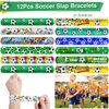 Winrayk 12 Set Soccer Party Favors Sports Birthday Supplies Kids, Non Woven Gift Bags Slap Bracelet Keychain Tattoo Sticker Boys Gift Toy Soccer Pinata Filler Goodie Bag Stuffers Soccer Party Supplies