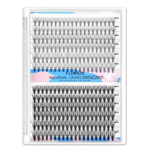 FLOMAZE 10D&20D Lash Clusters, Individual Lashes 240pcs Faux Mink Lash Clusters Natural Handmade Cluster Eyelash Extensions C Curl 0.07mm Thickness False Lashes (12/14/16mm Mixed)