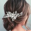 Easedaily Crystal Bride Wedding Hair Comb Silver Rhinestone Bridal Hair Piece Pearl Side Combs Hair Accessories for Women and Girls
