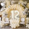 12 Cream White Balloons, 12 Number Balloons Set, Beige Number 12 Balloons, Brown Nude Sand White Foil Star Heart Balloons With Long Balloons For 12th Birthday Party 1st 2nd Baby Shower Decor
