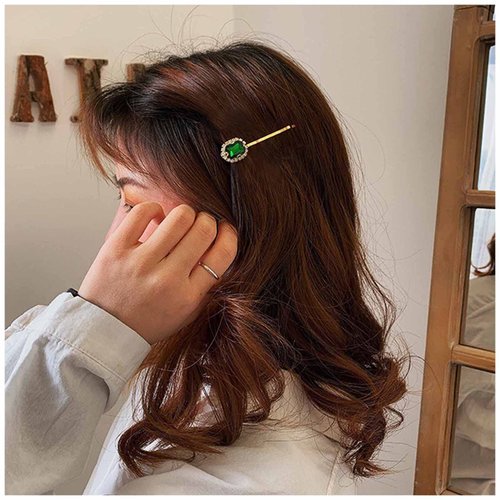 Erimberate Bohemian Emerald Hair Clip Green Crystal Hair Pins Clips Paved Cz Hair Barrette Rhinestone Barrette Headclip Vintage Hairpins Headwear Decorative Bobby Pins Gold Hair Accessories Jewelry