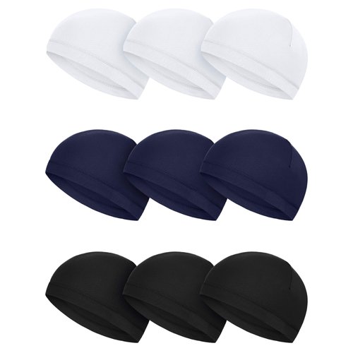 SATINIOR 9 Pieces Skull Caps Helmet Liner Running Hats Sweat Wicking Hats Cycling Caps for Men Women (Navy Blue, White, Black)