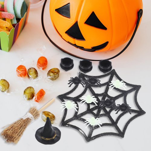 IMIKEYA 25PCS/Set Halloween Miniature Ornaments Mini Figurine Fake Spider Halloween Witch Hat Broom Halloween Miniature Dollhouse Accessories DIY Halloween Decor Party Favor