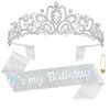 ACO-UINT Silver Birthday Crown for Women, Birthday Headband Birthday Sash Birthday Tiara, Birthday Girl Crown Birthday Queen Tiara Birthday Decorations Gifts