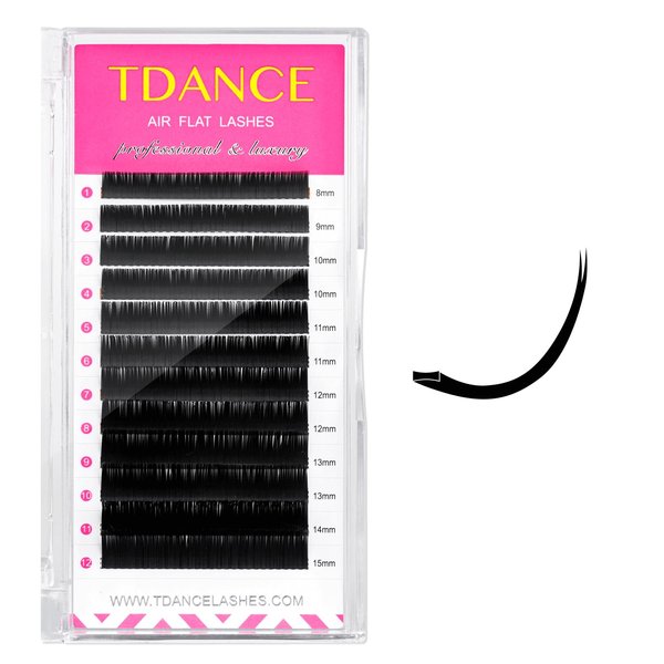 TDANCE Flat Lashes Eyelash Extensions 0.15/0.2mm Thickness Super Soft Air Flat Lash Extensions Ellipse Eyelash Extensions Matte Black Flat Eyelash Extensions Salon Use(Air Flat,0.15-C,8-15mm)