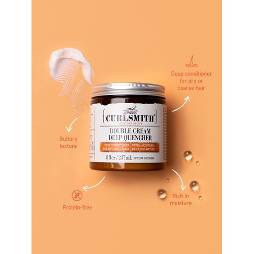 CURLSMITH - Double Cream Deep Quencher - Vegan Moisturising Deep Conditioner for Ultra Dry, Wavy, Curly or Coily Hair (8 oz / 227g)