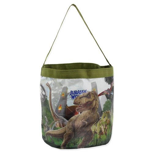 Jurassic World Dinosaurs Collapsible Nylon Basket Bucket Tote Bag (One Size, Green)