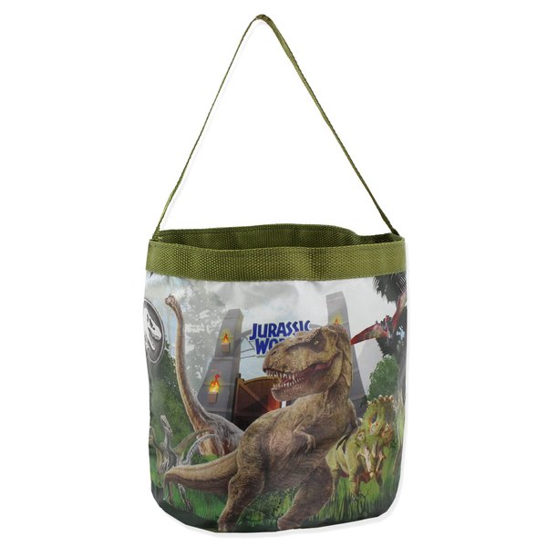 Jurassic World Dinosaurs Collapsible Nylon Basket Bucket Tote Bag (One Size, Green)