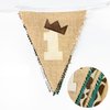 Jungle Safari1st Birthday Pennant Banner Flag Sage Green Giraffe Printed Burlap Triangle Fabric Bunting with Felt 1 Sign for Wild One Giraffe Animal Onedland First Birthday Party Decorations Supplies