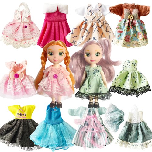 6.3" Mini Girl Dolls, includ Handmade Baby Doll Clothes, 2 Sets 6.3" Mini Girl Dolls, 2 Pairs of Shoes