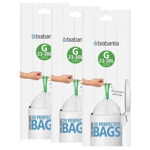 Brabantia Size G 30 Litre Bin Liners (20 Bags per Roll) 246265 PACK OF 3