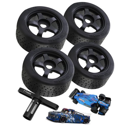 RCMYou RC Upgrades Part Dboots Hoons 42/100 2.9 Belted Rc Tires for 1/7 Arrma Infraction 6S BLX/Limitless,with Foam Inserts Mounted On 5-Spoke Wheels,Rc Tires Hops Up 4PCS,ARA55062,Black