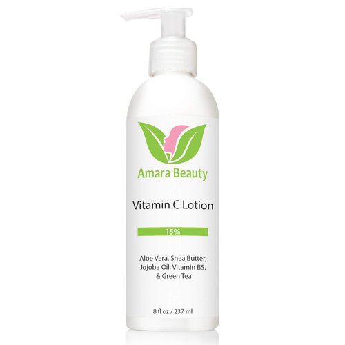 Amara Beauty Vitamin C Face & Body Lotion 15% - with Shea Butter & Jojoba Oil - 8 oz