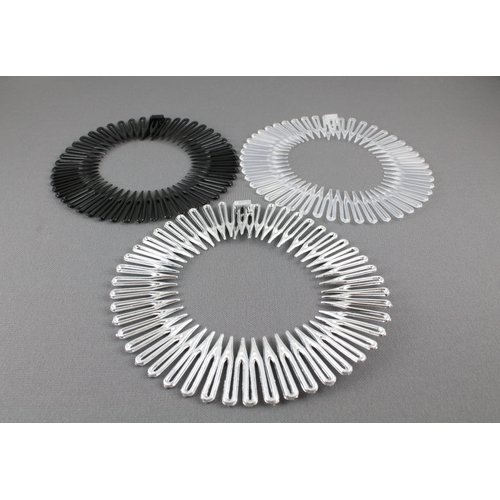 Silver Black Clear headband Set 3 Flex spider hair comb teeth zig zag stretch accordion style headband