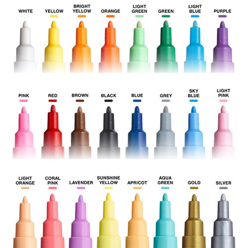 24 Posca Paint Markers, 3M Fine Posca Markers with Reversible Tips, Posca Marker Set of Acrylic Paint Pens | Posca Pens for Art Supplies, Fabric Paint, Fabric Markers, Paint Pen, Art Markers