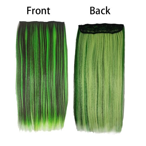3/4 Full Head Clip In Hair Extensions Mixed Black And Fluorescent Green Color, 24" Long Straight One Piece Highlight Green Clip in Synthetic Hair Extensions For Fashion Girls And Women