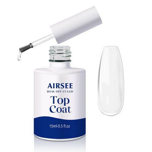 AIRSEE Gel Top Coat Nail Polish - 15ml No Wipe,Long Lasting Stain Resistant，Clear UV Glitter High...