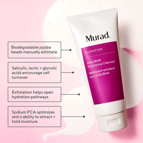 Murad AHA/BHA Exfoliating Cleanser - Hydration Exfoliating & Moisturizing Salicylic, Lactic and Glycolic Acid Face Wash - Creamy Skin Smoothing Treatment Backed by Science, Travel size, 2 Fl Oz