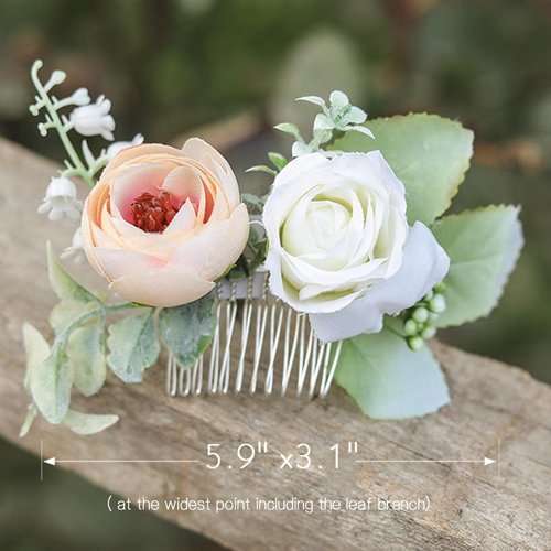 Fangsen Silver Wedding White Rose Hair Comb Ivory Flower Hair Accessory for bridals and bridesmaids