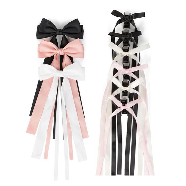 Agirlvct Hair Bow for Women,9 pcs 2 Size Long Tail Bow Hair Clips,Ribbon Barrettes with Claw Clips and Bow-knots, Cute Hair Clips with Tassel Hair Accessories Gift for Girls Teens Student