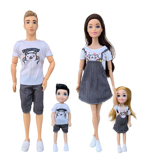 Chioldilly Interactive Family Dolls Toy Set 4pcs, Engaging and Educational Family Doll, Perfect Action Figures, for 3+ Kids Ideal Gift (C Edition)
