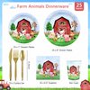 175 Pcs Watercolor Farm Birthday Decorations Plates Set 25 Guests, Barnyard Animals Baby Shower Paper Plates Napkins Cups Cutlery Set Party Supplies