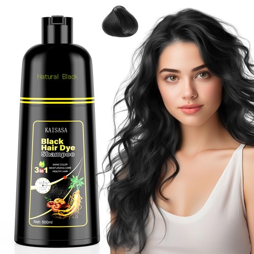 JUANCHI Organic Natural Hair Dye Shampoo 3 in 1 for Gray Hair, 16.9 Fl Oz (500 ml), Black -for Women Men, Easy to Use, Long-Lasting, Paraben Free