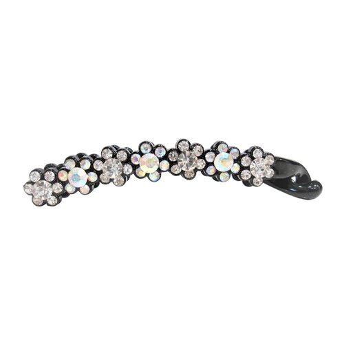 Slim black sparkly flower banana hair claw clip with crystals rhinestones (Crystal color: Clear and AB)