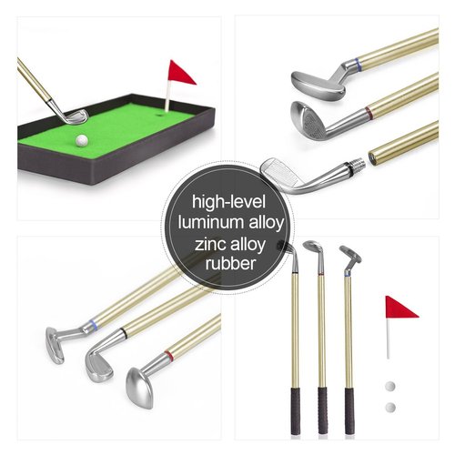 Juboury Golf Pen Set, Mini Desktop Golf Ball Pen Gift Set with Putting Green, Flag,3 Golf Clubs Pens & 2 Balls, from Daughter Son Wife