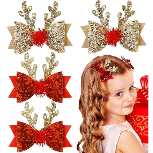 Christmas Hair Bows Reindeer Antlers Hair Clips Holiday Hair Bows for Girls Cute Christmas Hair A...