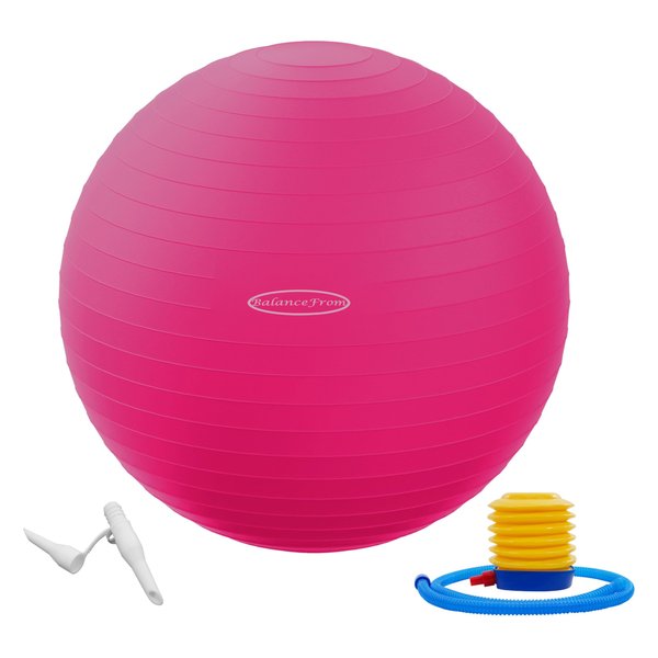 Fitvids Anti-Burst and Slip Resistant Exercise Ball Yoga Ball Fitness Ball Birthing Ball with Quick Pump, 2,000-Pound Capacity, Pink, 18-inch, S