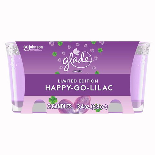 Glade Candle Jar, Air Freshener, Happy-Go-Lilac, 3.4 oz, 2 Count