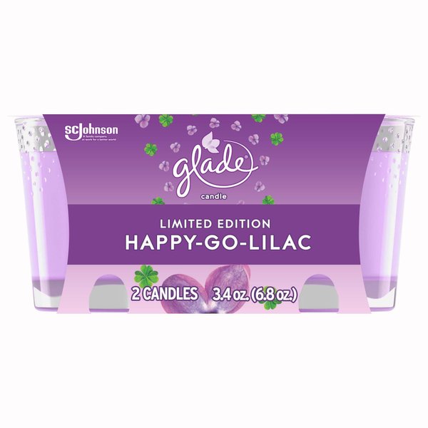 Glade Candle Jar, Air Freshener, Happy-Go-Lilac, 3.4 oz, 2 Count