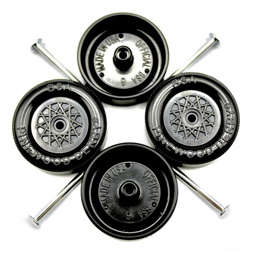 Pine Derby Car BSA Speed Wheels and Axles Kit | Professionally Lathed | Pinewood Car Wheels
