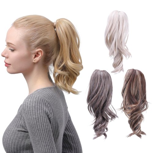 JUVABUN Claw Clip Wavy Ponytail Extension 12'-Platinum Blonde| Hair Extension Clips | Synthetic Ponytail Extension| Wavy Hair Extensions | Washable Realistic And Synthetic |human hair- Platinum Blonde